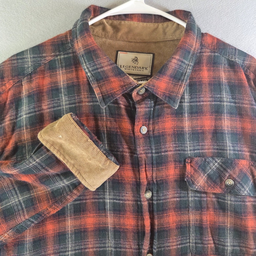 Legendary Whitetails Mens XL Red  Green Plaid Buck Camp Flannel Shirt Corduroy